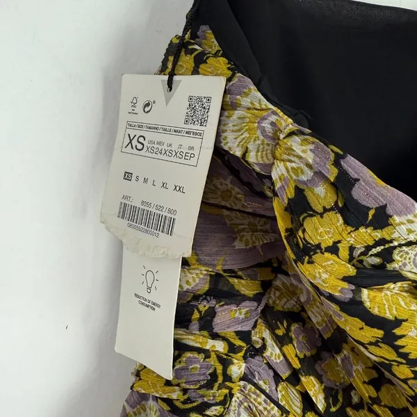 Zara NWT Floral Ruched One Shoulder Mini Dress Metallic Size XS NEW - Image 5