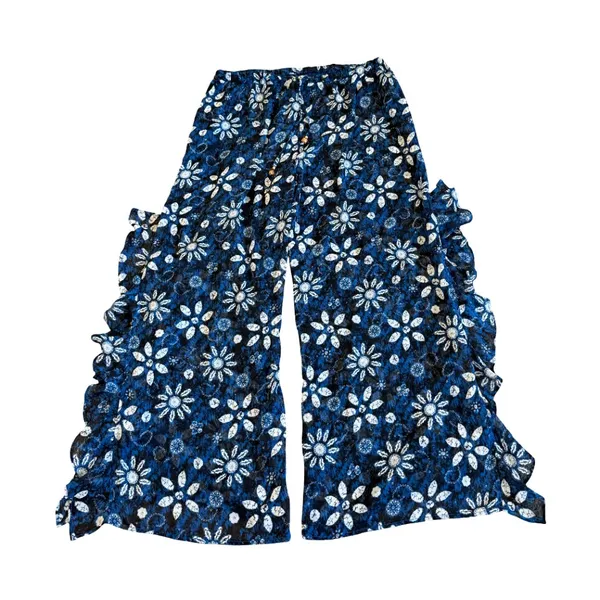Bleu Rod Beattie Split Leg Swimsuit Coverup Pants Sheer Beach Floral Ruffle Med - Image 11