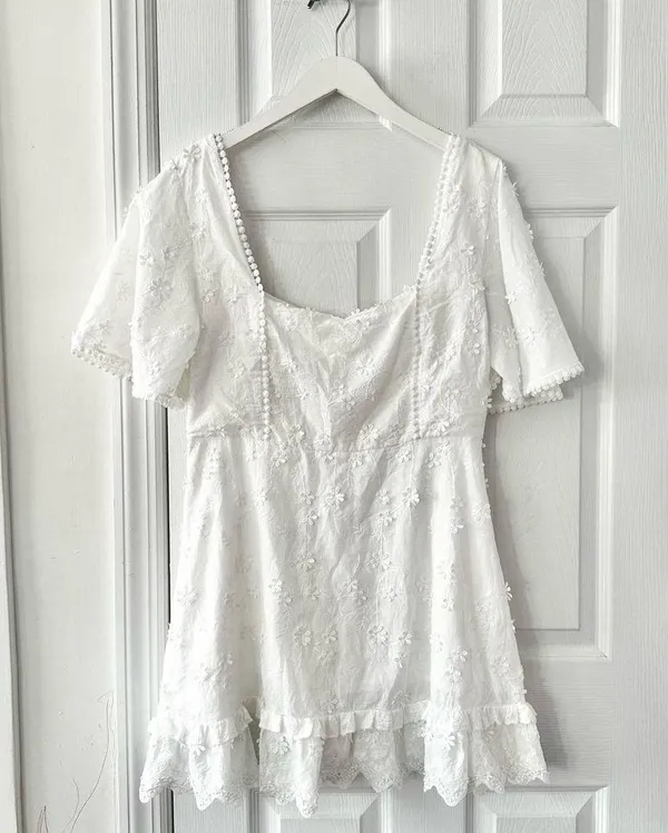Showpo White Lightweight Fancy A Spritz Square Neck Embroidered Mini Dress 12 US - Image 2