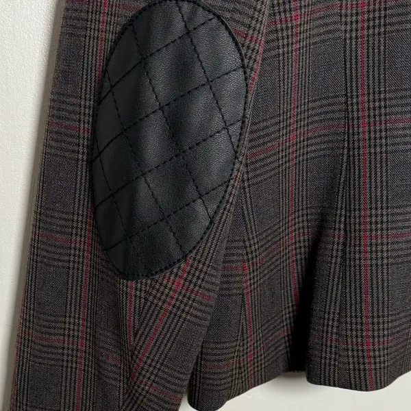 Willi Smith blazer wmns 8 Glen‎ plaid red gray faux leather collar single button - Image 11
