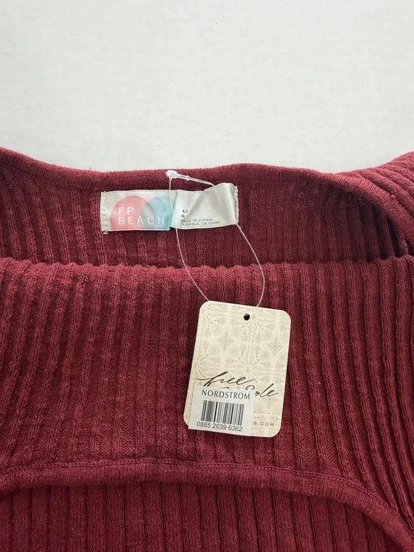 Free People FP Beach Burgundy Ribbed Knit Crop Tank Top Large NWT - Image 5