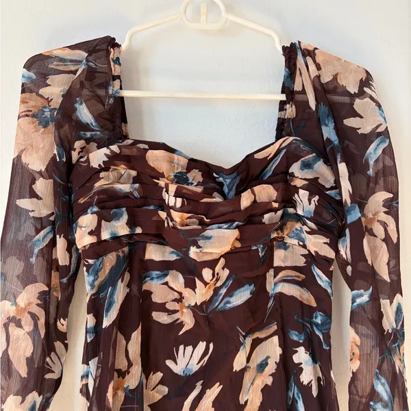 Abercrombie & Fitch Brown and Blue Floral Long Sleeve Dress - Image 2
