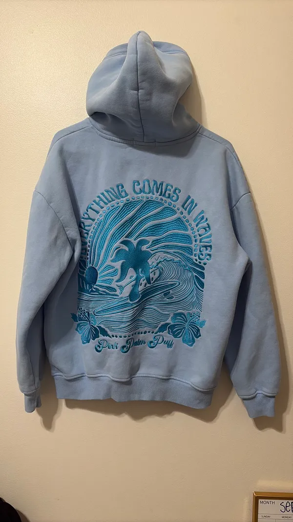 Pink Palm Puff Hoodie Blue - Image 3