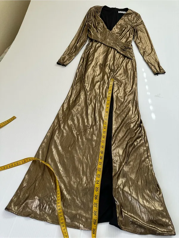 Mac Duggal Metallic Long-Sleeve Asymmetrical Ruched Gown IEENA Collection, 0 - Image 11