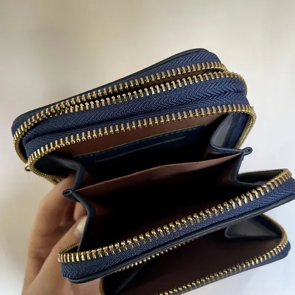Forever Young‎ korea navy blue multi zipper pouch clutch wallet credit cards - Image 5