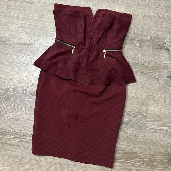 •Venus• Burgundy Peplum Dress - Image 2