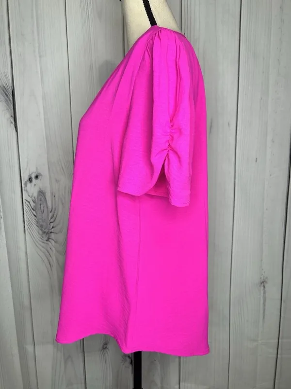NWT Jodifl Women's Blouse Sz M Hot Pink Short Sleeves V Neck NEW Lightweight - Image 5