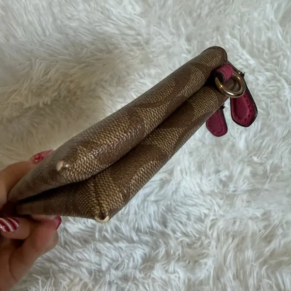 COACH Pink and Brown Signature Coated Canvas Pouch - Image 5