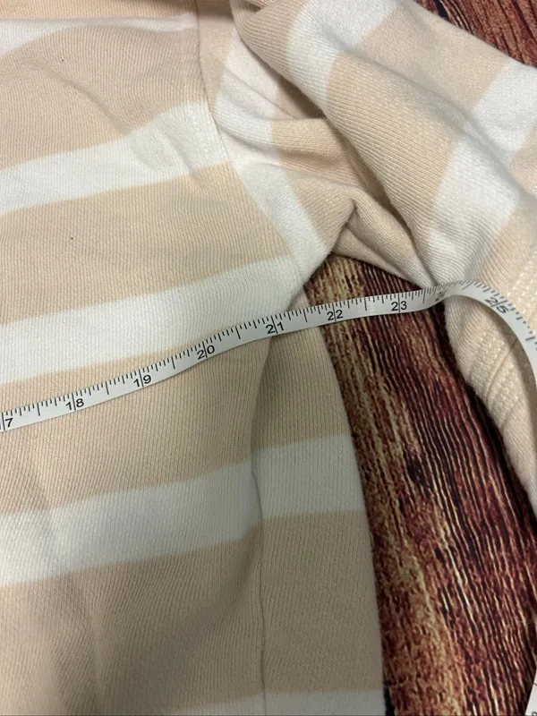 Aerie Half Zip Sweatshirt Striped Cream/White Size M - Image 3