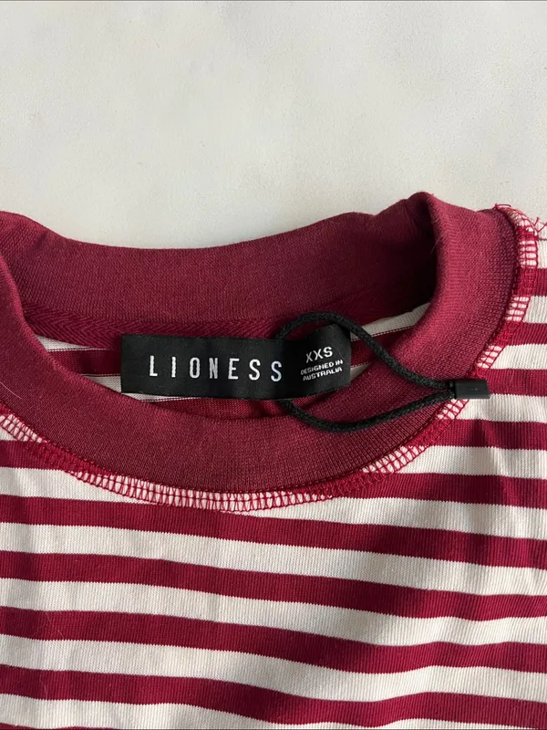 LIONESS Bloom Long Sleeve Top in Wine Stripe Red White XXS (Oversized) $69 - Image 6