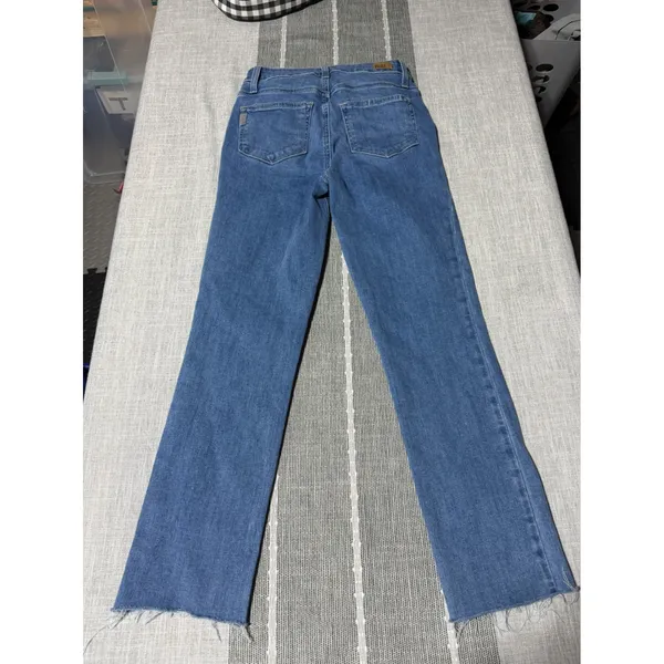 Paige Womens Size‎ 25 High Rise Slim Straight Raw Hem Blue Denim Jeans - Image 5