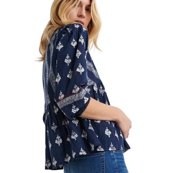 LUCKY BRAND Blue Boho Bandana Bohemian Pullover Blouse ~ Women's SMALL - Image 3