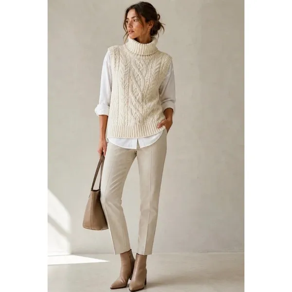 Banana Republic Womens Cable Knit Turtleneck Sweater Vest Cream Ivory XS/S - Image 2