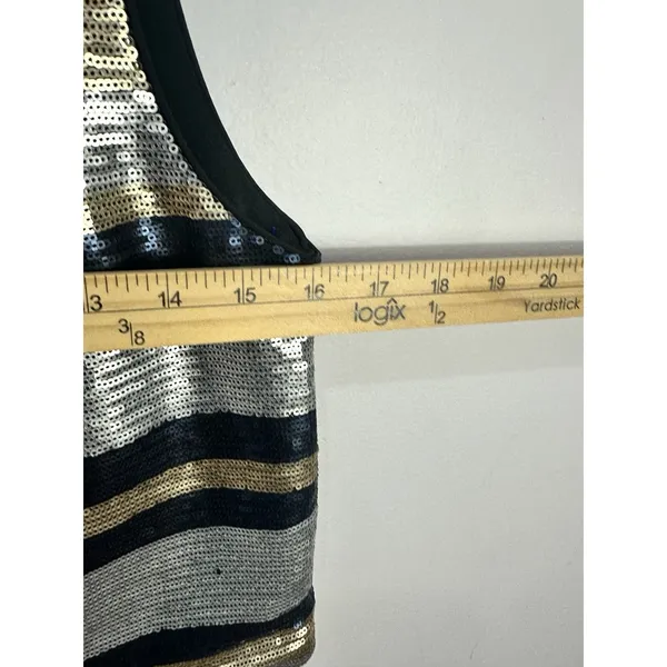 Lucy‎ Paris Sequin Crop Top Gold Silver Navy Striped Party Glam Y2K Size Medium - Image 4