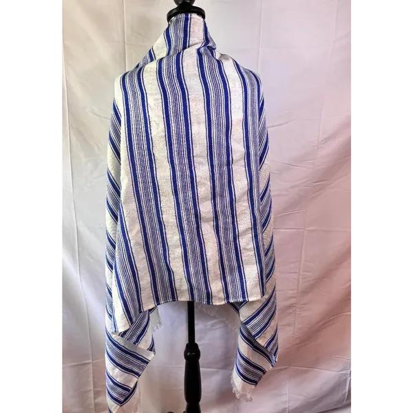 J Crew Wrap Shawl, Blue and White Stripes, Women's One size Boho‎ Peasant - Image 2