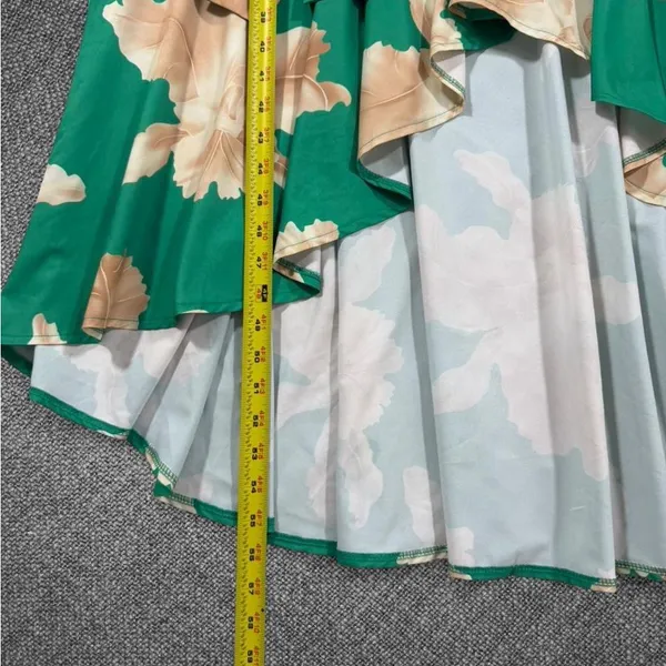 Green Floral Long Sleeve Hi Low Midi Dress With Waist Tie - Image 5