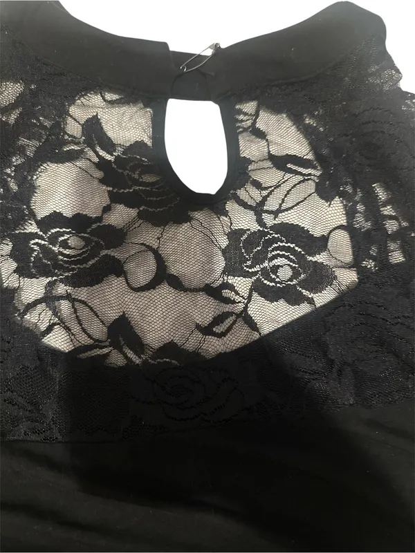 Lace Yoins Long Sleeve Scoop Neck Top - Black - Image 3
