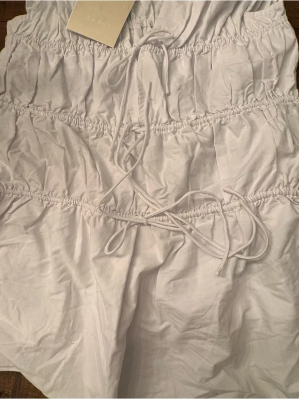 SABO‎ Joslin Ruched Drawstring Mini Dress White Size 6 - Image 3