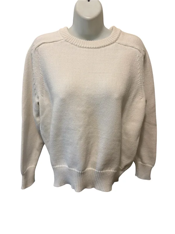 J Crew Relaxed White Cotton Blend Sweater Sz M Crew Neck Knit Summer Preppy - Image 2