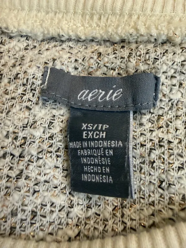Aerie Gray Gold Crew Neck Pullover Sweater Cotton Blend Long Sleeve Top - Image 3