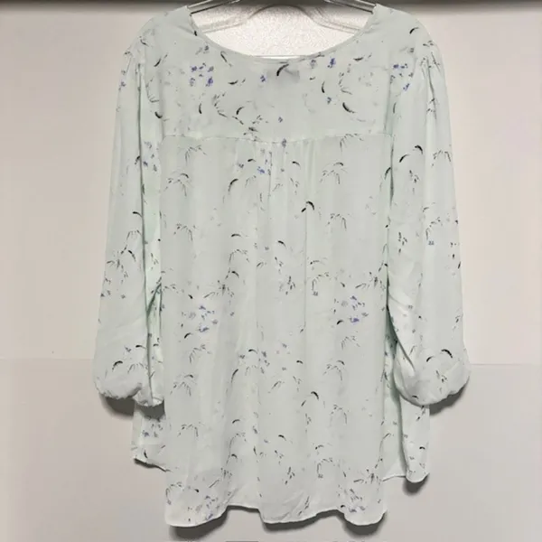 Kaari Light Blue 3X Floral Print Blouse Hi Low Hem 3/4 Sleeve Boho Tunic Top - Image 3