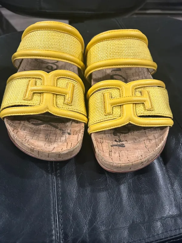 Sam Edelman Yellow Double-Strap Cork Slide Sandals - Image 7