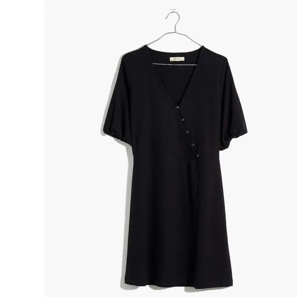 Madewell Black Cross Front Button Mini Dress 90s Minimalist - Image 3