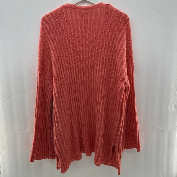 American Eagle Medium Cardigan Sweater Open Front Ribbed Coral Pink Knit Pockets - Image 12