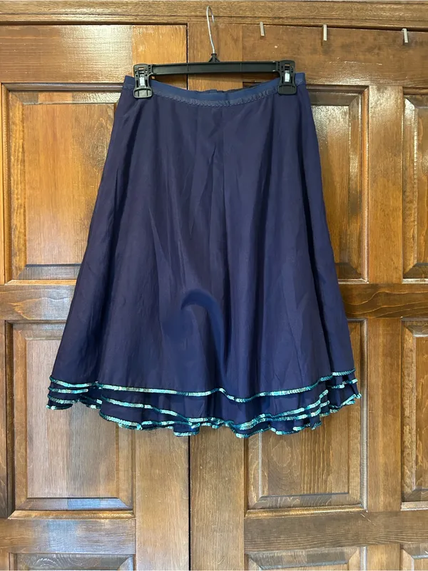 Marc Jacobs Silk Blend A-Line Skirt Navy Blue Sequin Trim Womens Sz 2 Midi Flowy - Image 2