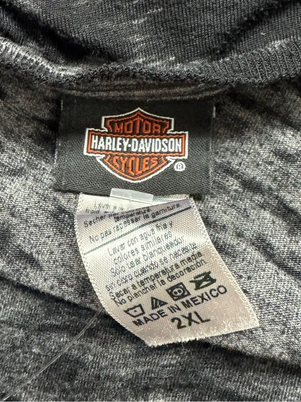 Harley Davidson Acid Wash Skull V Neck Tee Shirt Women’s XL - Image 3