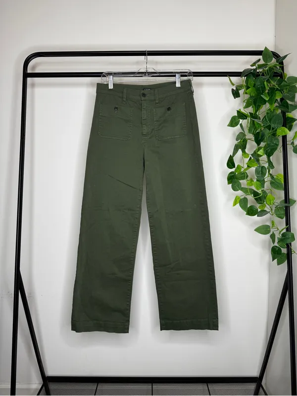 J. Crew Green Sailor Slim Wide Leg Chino Pant Cropped size 27T Tall Inseam BY638 - Image 3