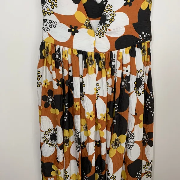 Dodo Bar Or Jenny Long Dress Brown Retro Floral Maxi Size Medium Womens - Image 4