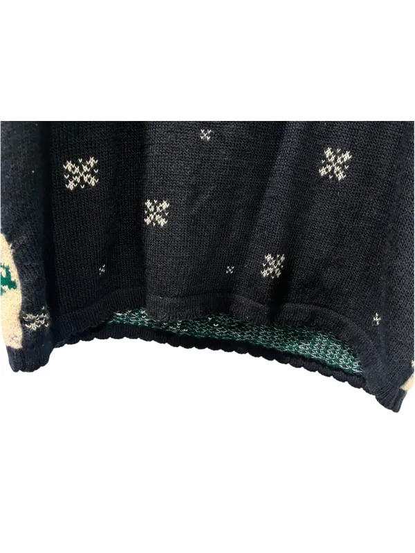 Vtg 80s 90s Nutcracker Ugly Christmas Sweater Navy Blue Snowman Winter Scene L - Image 7