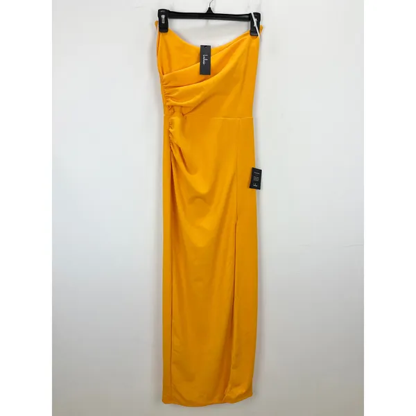 Lulus Malia Golden Yellow Ruched Strapless Maxi Dress Formal Evening Small NWT - Image 5