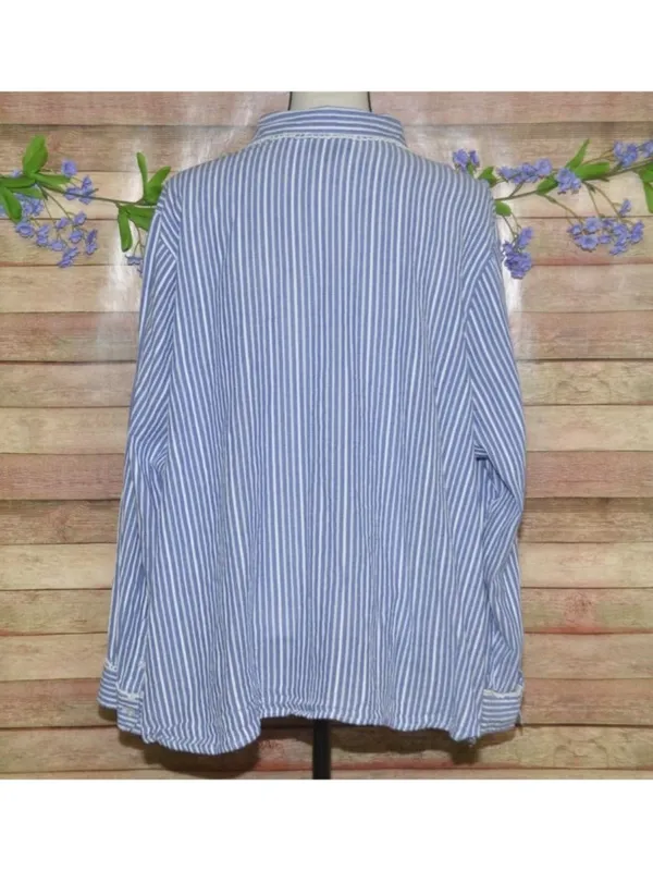 Retro Modcloth Blue Striped Lace Trim Long Sleeve Top Peter Pan Collar Size 4X - Image 7