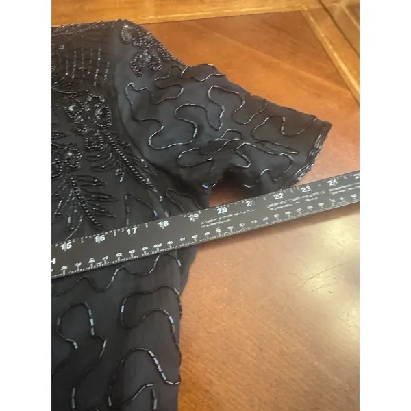 Royal Feelings VTG 80s SILK SEQUIN Dress Flapper 1920s Inspired Black size 10 - Image 10