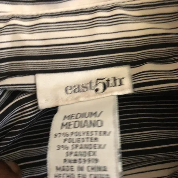 East 5th black grey white striped blouse button up down front office siren core Excellent, no noticeable flaws - Image 3