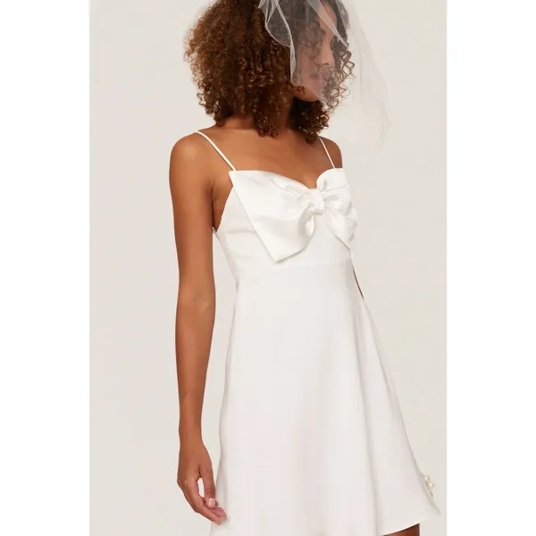 RIXO Bridal Libby Ivory Satin Bow Sleeveless Mini Dress Size XS - Image 4