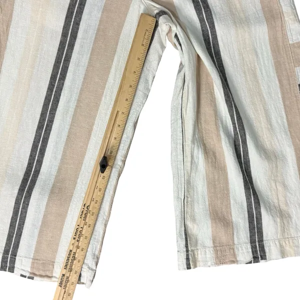 Anthropologie Beige Black White Neutral Stripe Linen Blend Wide Leg Pants size M - Image 8