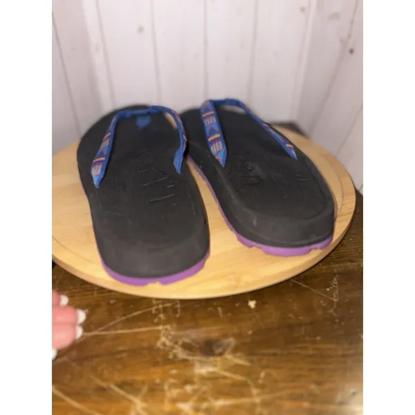 LL Bean Katahdin Flip Flops Women's‎ Sz 8 M Sandals Blue Aztec Pattern Beach - Image 3