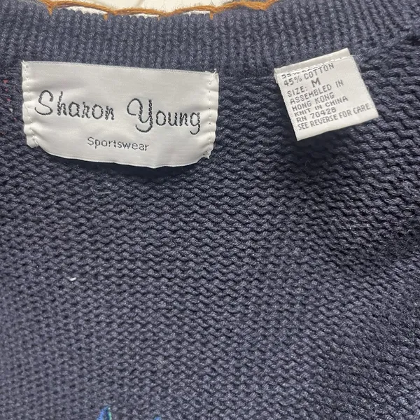 VTG Sharon Young Barn Fall Design Sweater Cardigan Sz Medium Cottagecore - Image 6
