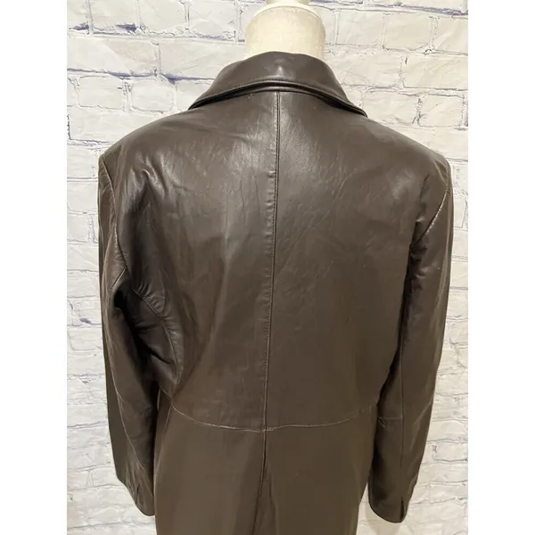 ALFANI Brown GENUINE LEATHER JACKET COAT Button Front Women's Large - Image 5