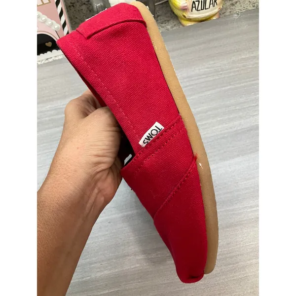 Toms Womens Alpargata Red Canvas Slip On‎ Flats - Image 11