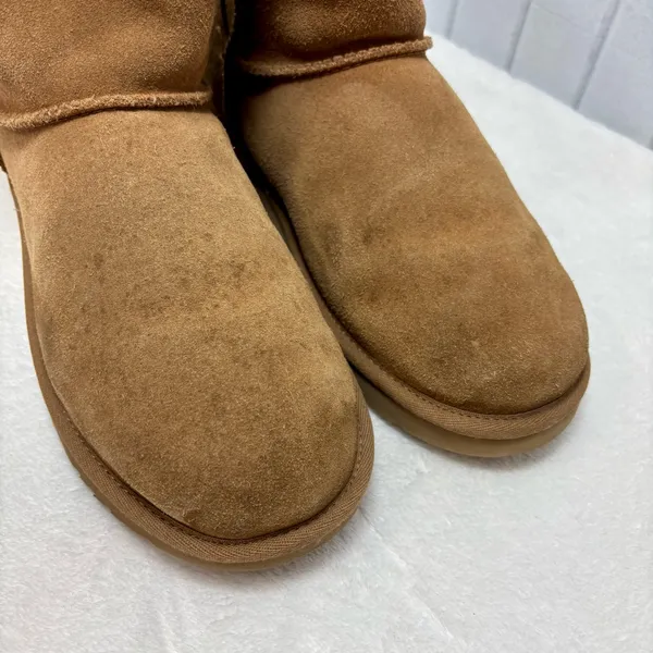 UGG CLASSIC MINI‎ BAILEY BOW PUNK PLAID CHESTNUT BOOTS Vibrant Fur Lining Size 9 - Image 3
