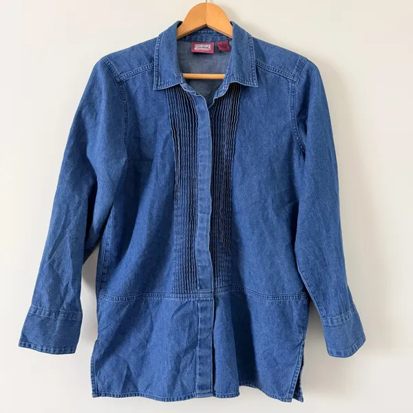 Vintage Blue Denim Button Down Shirt Size M - Image 2