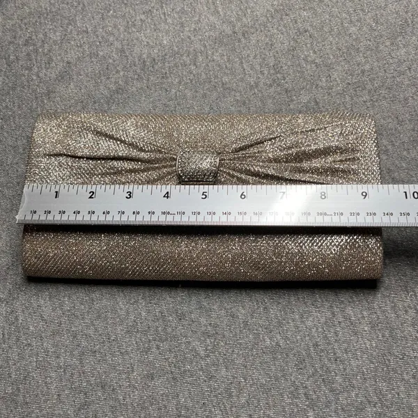 Gunne Sax Peyton Clutch Champagne Glitter Bow Rhinestone Chain Strap Evening Bag - Image 4