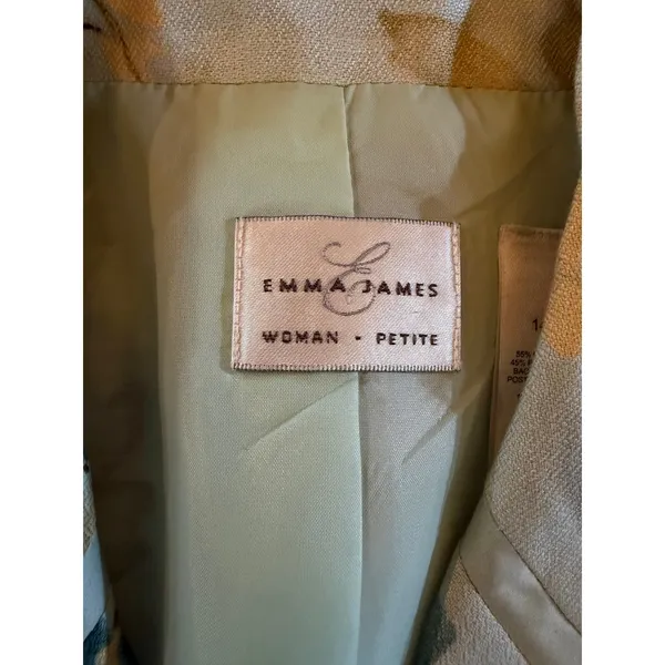 Emma‎ James Blazer Jacket Womens Petite 14 Floral Beige 3/4 Sleeve Lined - Image 2
