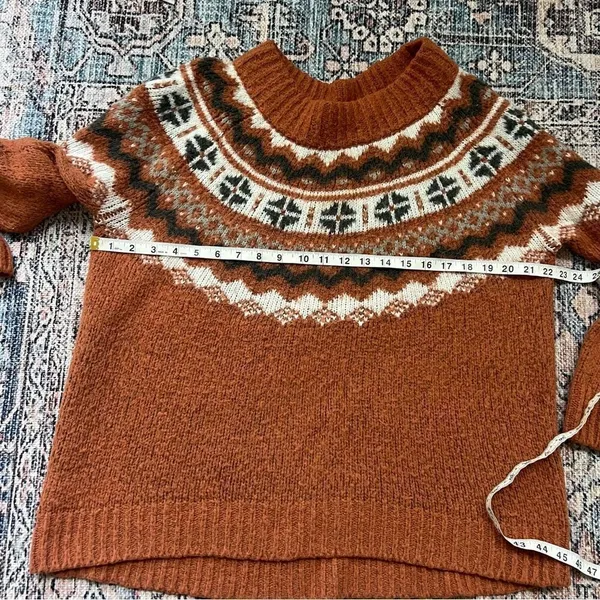 Aerie Fair Isle Knit Sweater Rust Orange Neutral Ivory Earth Cottagecore Large - Image 9