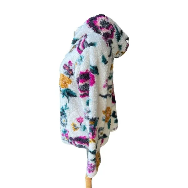 ANTHROPOLOGIE Rosemarie Hooded Sherpa Jacket Teddy Sweater Floral XS - Image 9