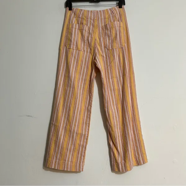 Anthropologie Maeve The Colette Cropped Wide Leg Linen Blend Striped Pants 27 - Image 4